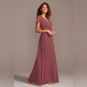 David's Bridal Mauve Flutter Sleeve Full Skirt Bridesmaid Dress